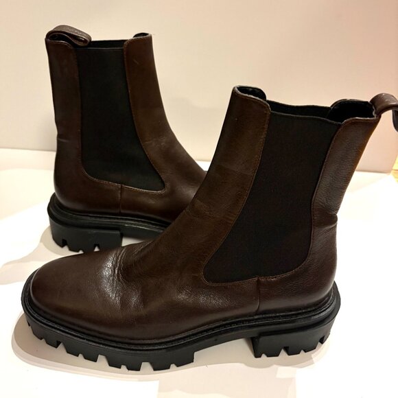 LIKE NEW ZARA SIZE 40 M CHOCOLATE BROWN CHUNKY LUG HIGH ANKLE BOOT - Picture 2 of 8